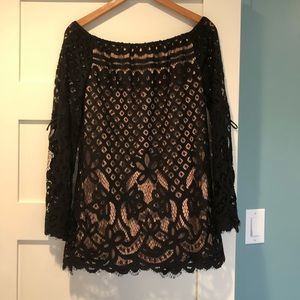 Black Lace Off the Shoulder Mini Dress